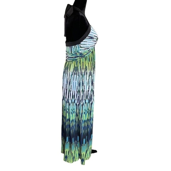 Donna Morgan Green Blue Halter Empire Knot Long Length Maxi Dress Size 6 EUC - Picture 6 of 9